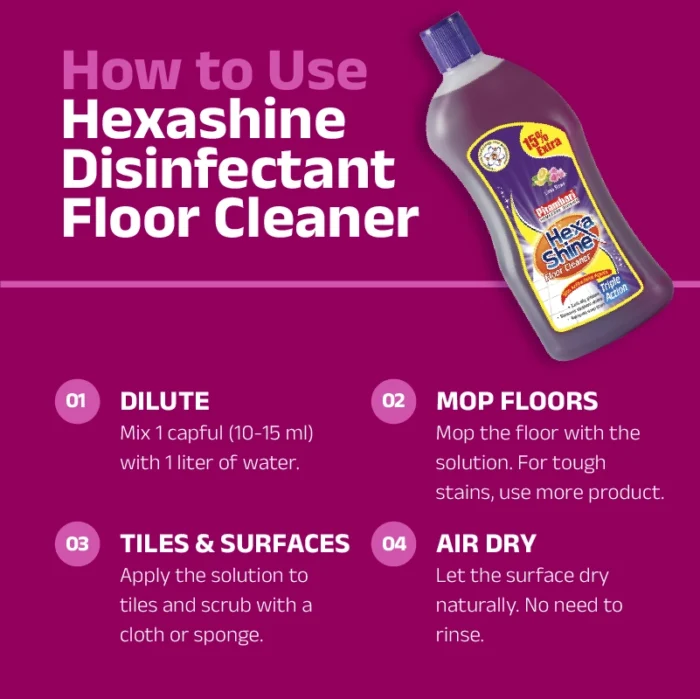 Pitambari Hexashine Disinfectant Floor Cleaner | Lime Rose Fragrance | 500ml - Image 4